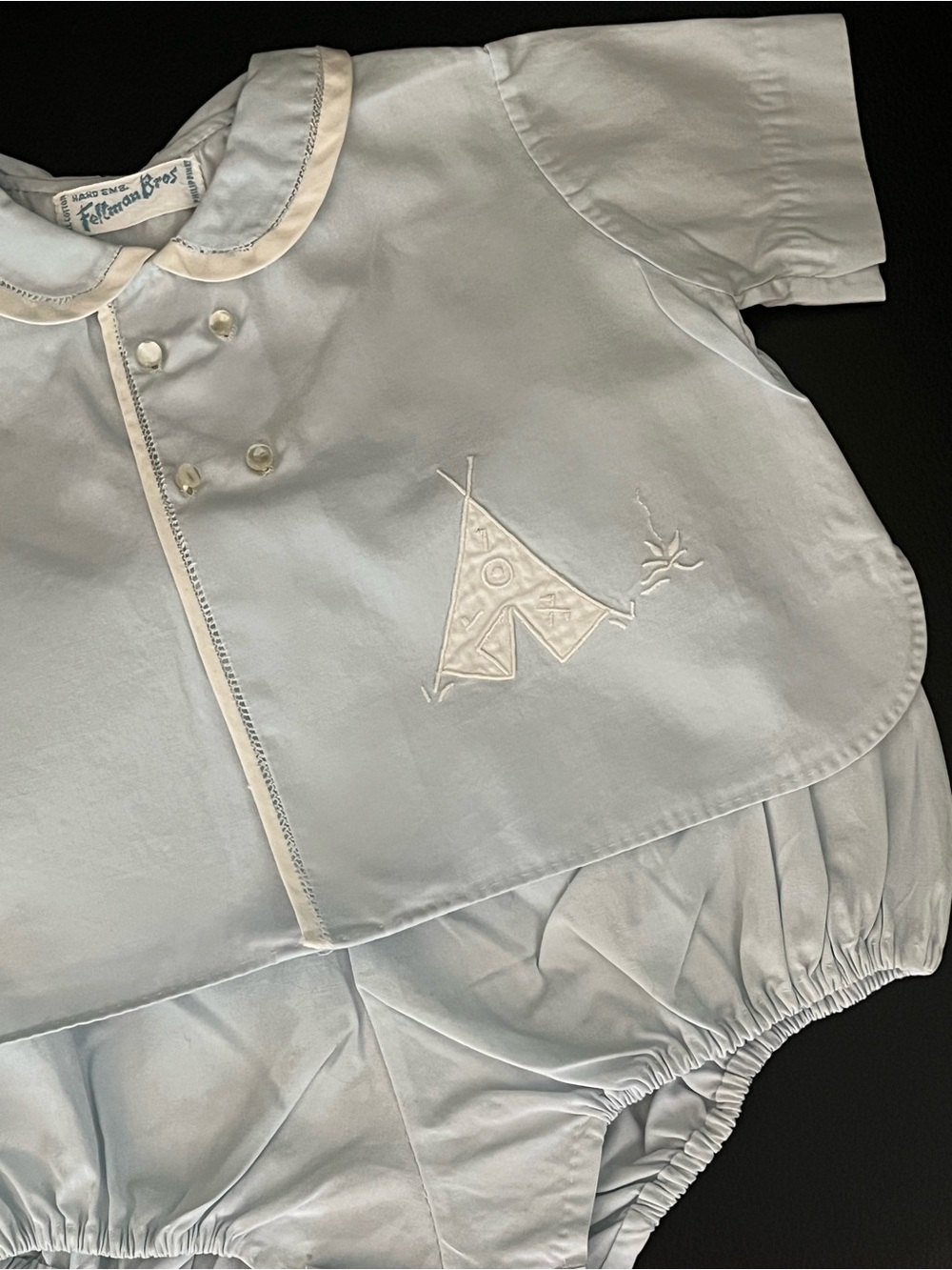Feltman Vintage Set Baby Shirt Bloomers Blue Embroidered OS